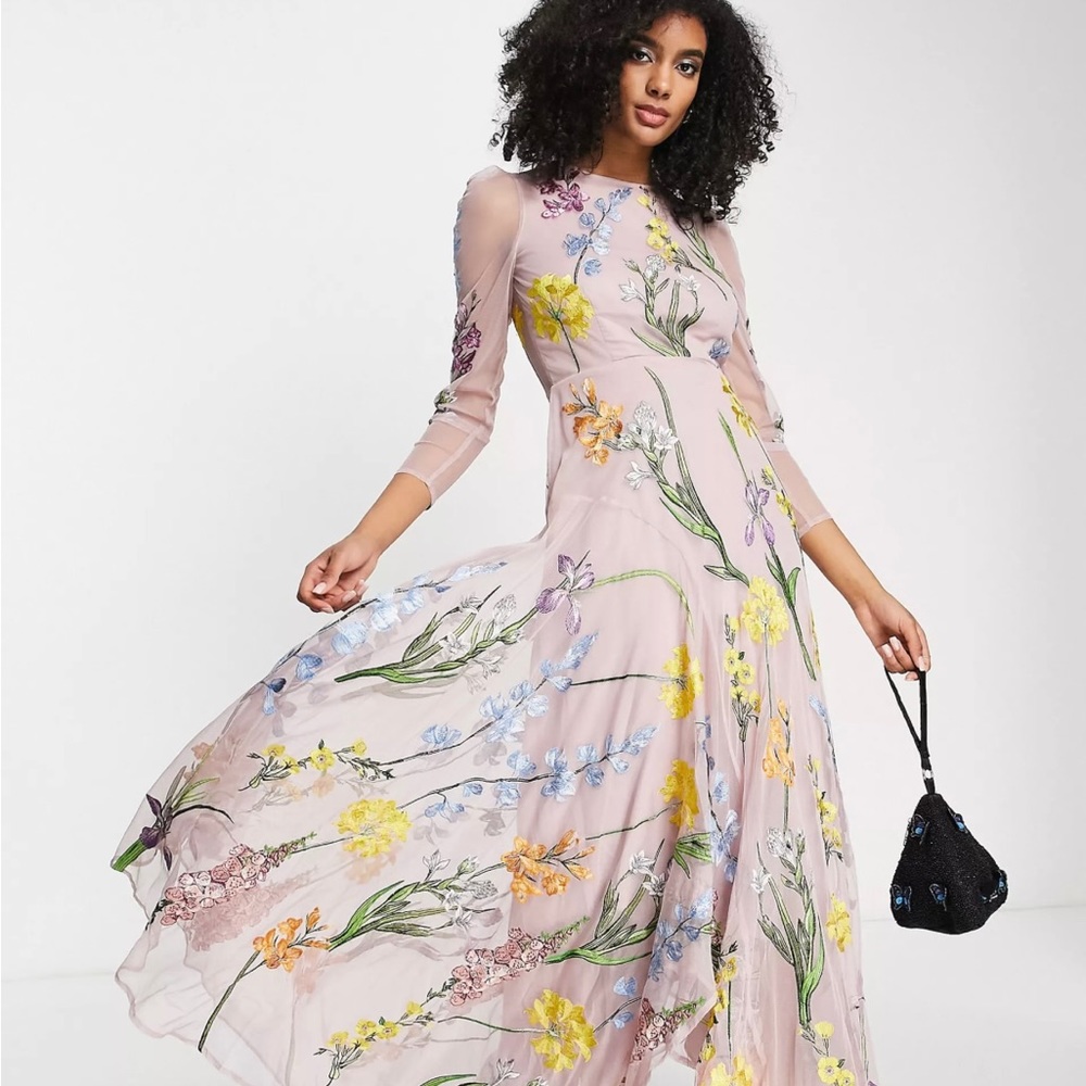 ASOS EDITION garden floral embroidered maxi dress in pink NWT US 6 UK 10